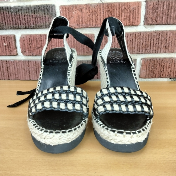 NWT Vince Camuto Brisshel Leather & Rafia Espadrille Wedges in Black Sz. 8 - Picture 5 of 13